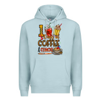 Blue Mist 100. Days Of Coffee  Chaos Premium Hoodie - CowhideDigitalArt