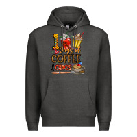 Charcoal Heather 100. Days Of Coffee  Chaos Premium Hoodie - CowhideDigitalArt