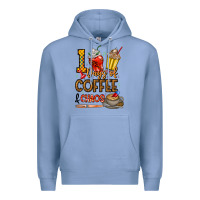 Colony Blue 100. Days Of Coffee  Chaos Premium Hoodie - CowhideDigitalArt