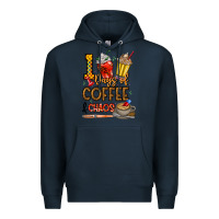 Navy 100. Days Of Coffee  Chaos Premium Hoodie - CowhideDigitalArt