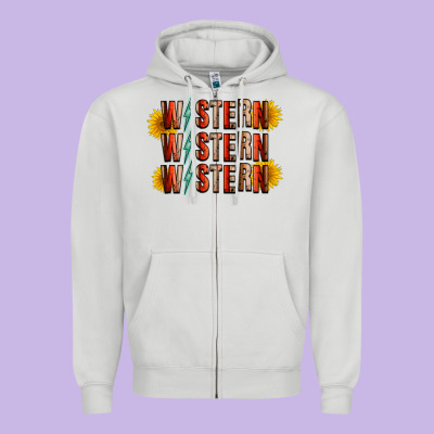 Western Sunflower Zipper Hoodie Designed By Racoondesign