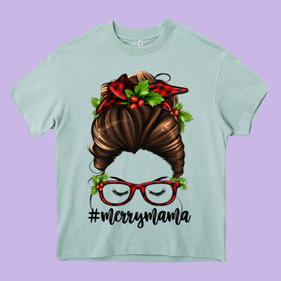 Christmas Merry Mama Heavy Core Tee Designed By Jasminsmagicworld