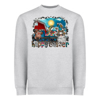 Heather Grey Happy Easter Heavyweight Sweatshirt - CowhideDigitalArt