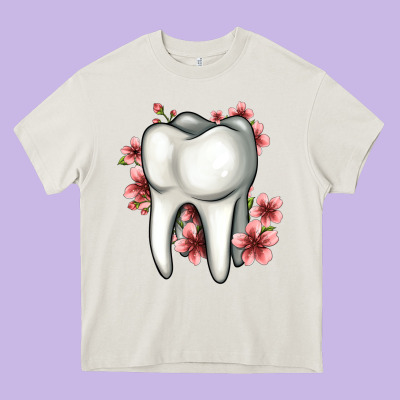 Floral Tooth Heavy Core Tee Designed By Jasminsmagicworld