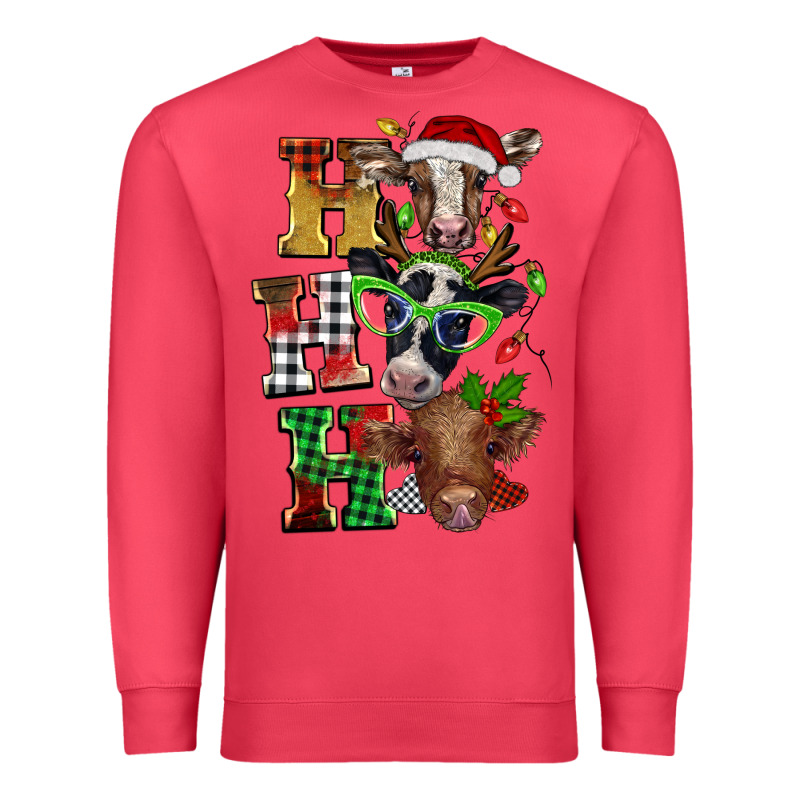 Christmas Ho Ho Ho Cow Premium Sweatshirt by BarkalooDesign | Teevron