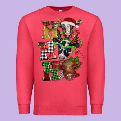 Christmas Ho Ho Ho Cow Premium Sweatshirt Designed By Barkaloodesign