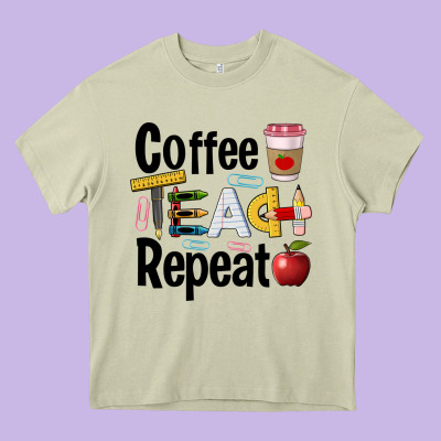 Coffee Teach Repeat Heavy Core Tee Designed By Barkaloodesign