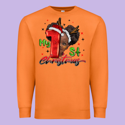 My First Christmas African Girl Premium Sweatshirt Designed By Barkaloodesign