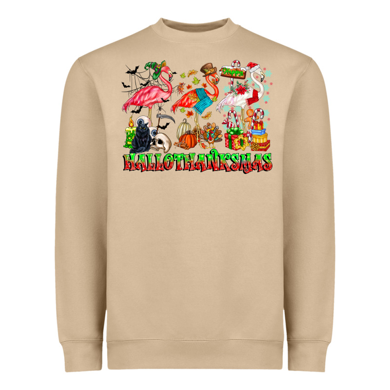 Happy Hallothanksmas Flamingo Heavyweight Sweatshirt by CowhideDigitalArt | Teevron