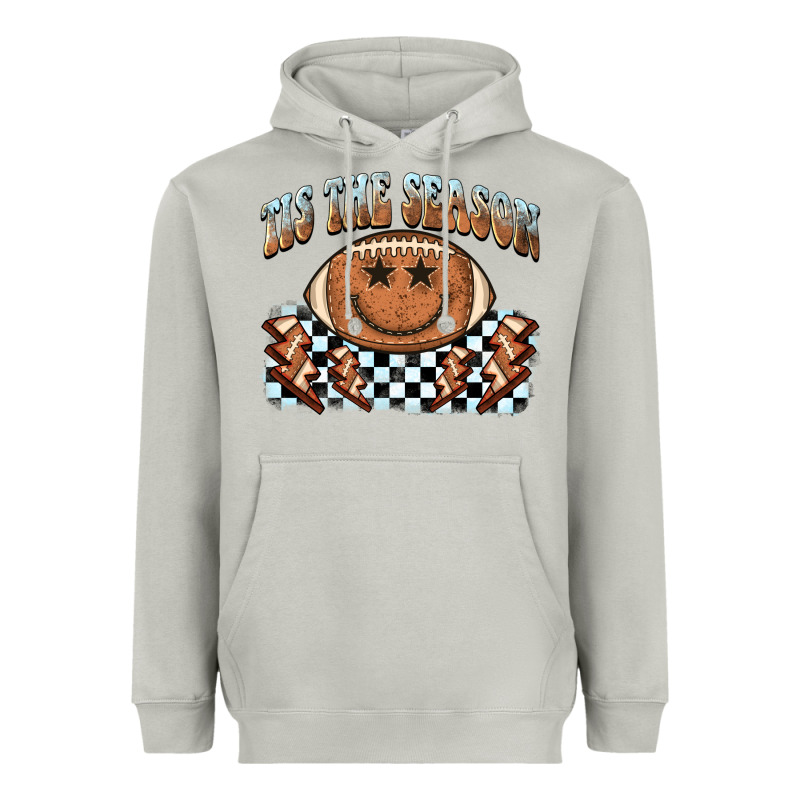 Tis The Season Football Smiley Face Heavyweight Hoodie by BarkalooDesign | Teevron