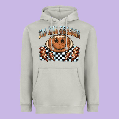 Tis The Season Football Smiley Face Heavyweight Hoodie Designed By Barkaloodesign