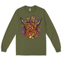 Army Green mardi gras cow Long Sleeve Tee - OliviaCreatesArt