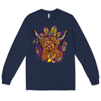 Navy mardi gras cow Long Sleeve Tee - OliviaCreatesArt