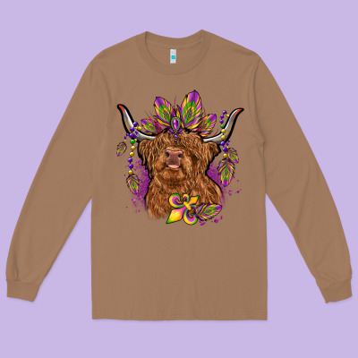 Mardi Gras Cow Long Sleeve Tee Designed By Oliviacreatesart