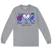 Heather Grey Peace Love Cure Thyroid Cancer Long Sleeve Tee - Jasminsmagicworld