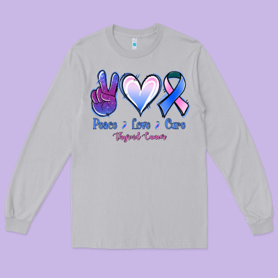 Peace Love Cure Thyroid Cancer Long Sleeve Tee Designed By Jasminsmagicworld