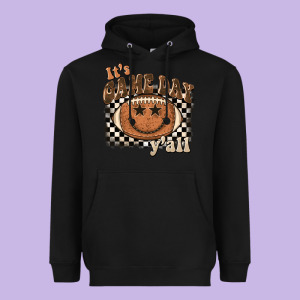 It's Game Day Y'all Football Smiley Face Heavyweight Hoodie Designed By Barkaloodesign
