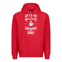 Red Just A Girl Who Loves Chickens And Dogs Gift Women Premium Hoodie - trangStudio