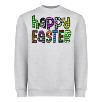 Heather Grey Happy Easter Heavyweight Sweatshirt - CowhideDigitalArt