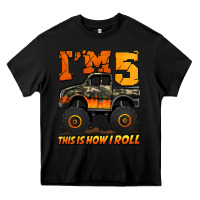 Black i'm five this is how i roll monster truck birthday Heavy Core Tee - Jasminsmagicworld