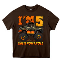 Chocolate Brown i'm five this is how i roll monster truck birthday Heavy Core Tee - Jasminsmagicworld