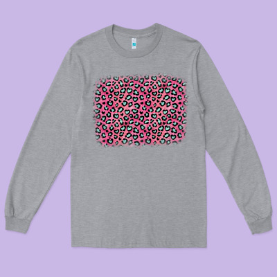 Pink Glitter Leopard With Heart Background Long Sleeve Tee Designed By Oliviacreatesart