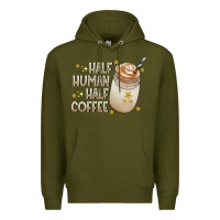 Army Green Half Human Half Coffee Premium Hoodie - CowhideDigitalArt