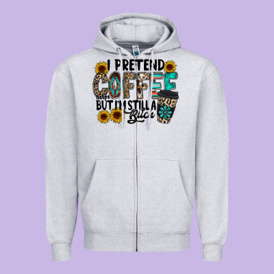I Pretend Coffee Zipper Hoodie Designed By Racoondesign