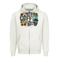 Oatmeal Heather i pretend coffee Zipper Hoodie - RacoonDesign