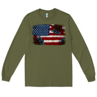 Army Green Distressed Sunflower American Flag Long Sleeve Tee - Jasminsmagicworld