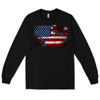 Black Distressed Sunflower American Flag Long Sleeve Tee - Jasminsmagicworld