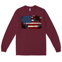 Burgundy Distressed Sunflower American Flag Long Sleeve Tee - Jasminsmagicworld