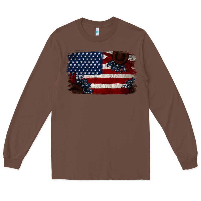 Distressed Sunflower American Flag Long Sleeve Tee by Jasminsmagicworld | Teevron