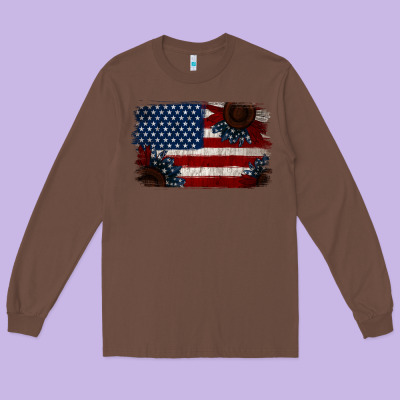Distressed Sunflower American Flag Long Sleeve Tee Designed By Jasminsmagicworld