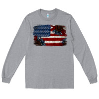 Heather Grey Distressed Sunflower American Flag Long Sleeve Tee - Jasminsmagicworld