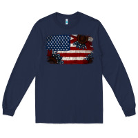 Navy Distressed Sunflower American Flag Long Sleeve Tee - Jasminsmagicworld