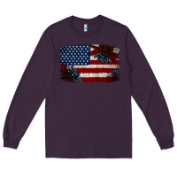 Plum Distressed Sunflower American Flag Long Sleeve Tee - Jasminsmagicworld