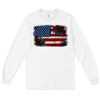 White Distressed Sunflower American Flag Long Sleeve Tee - Jasminsmagicworld