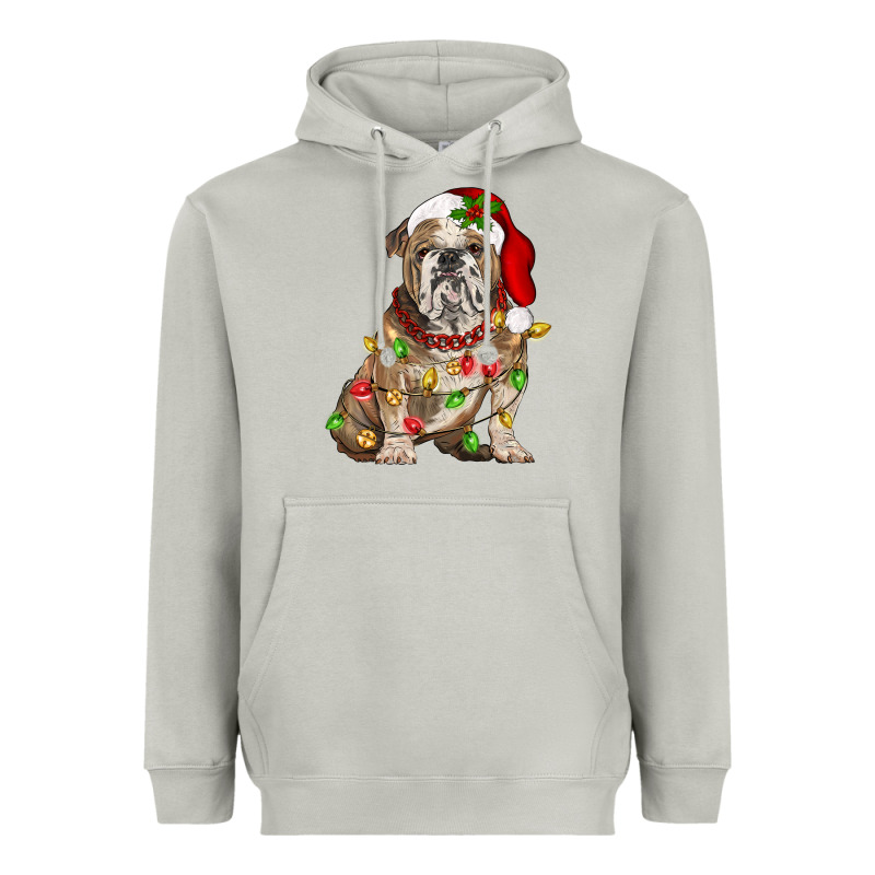 Christmas English Bulldog Heavyweight Hoodie by BarkalooDesign | Teevron