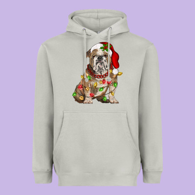 Christmas English Bulldog Heavyweight Hoodie Designed By Barkaloodesign