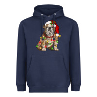 Navy Christmas english bulldog Heavyweight Hoodie - BarkalooDesign