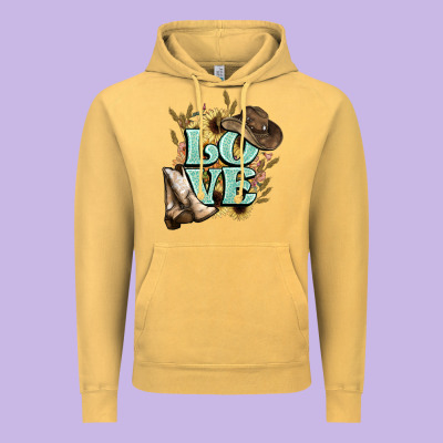 Love Boots Hat Western Cowboy Vintage Hoodie Designed By Howdyjamesfarm