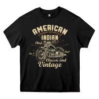 Black Retro Vintage American Motorcycle Indian for Old Biker Heavy Core Tee - trangStudio