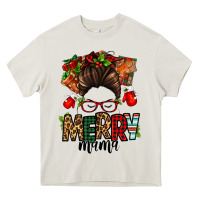 Cream Christmas merry mama messy bun Heavy Core Tee - Jasminsmagicworld