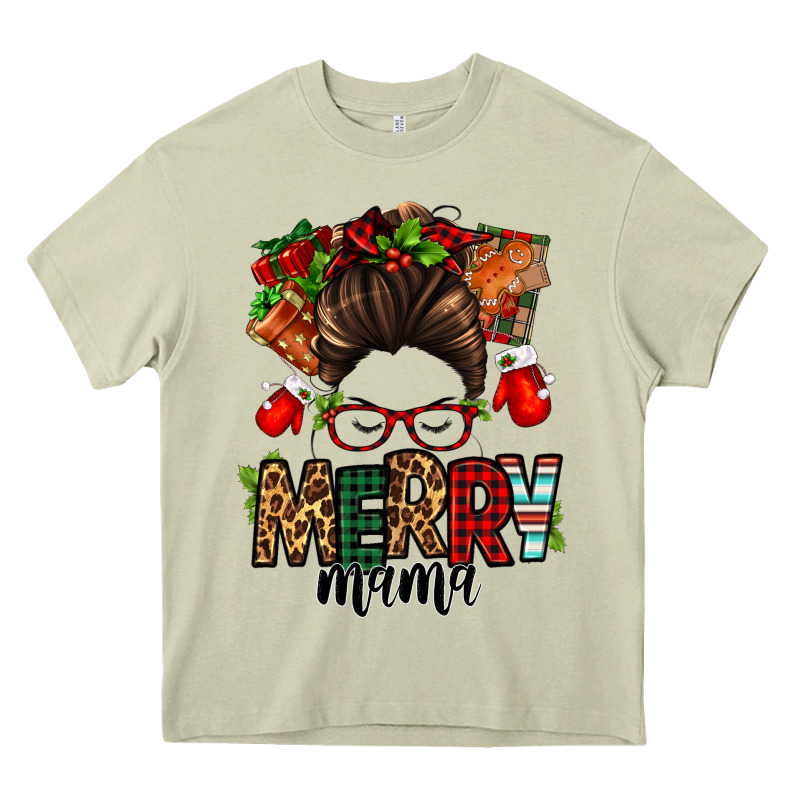 Christmas Merry Mama Messy Bun Heavy Core Tee by Jasminsmagicworld | Teevron