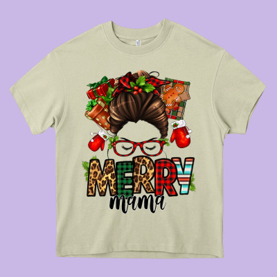Christmas Merry Mama Messy Bun Heavy Core Tee Designed By Jasminsmagicworld
