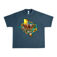 Midnight Navy western texas map with longhorn bull Urban Heavy Tee - RanaPortraitStore