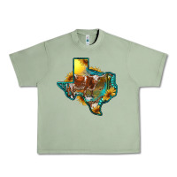 Oil Green western texas map with longhorn bull Urban Heavy Tee - RanaPortraitStore