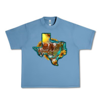 Pebble Blue western texas map with longhorn bull Urban Heavy Tee - RanaPortraitStore