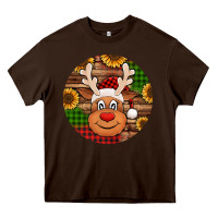 Chocolate Brown cute reindeer head Christmas Heavy Core Tee - Jasminsmagicworld